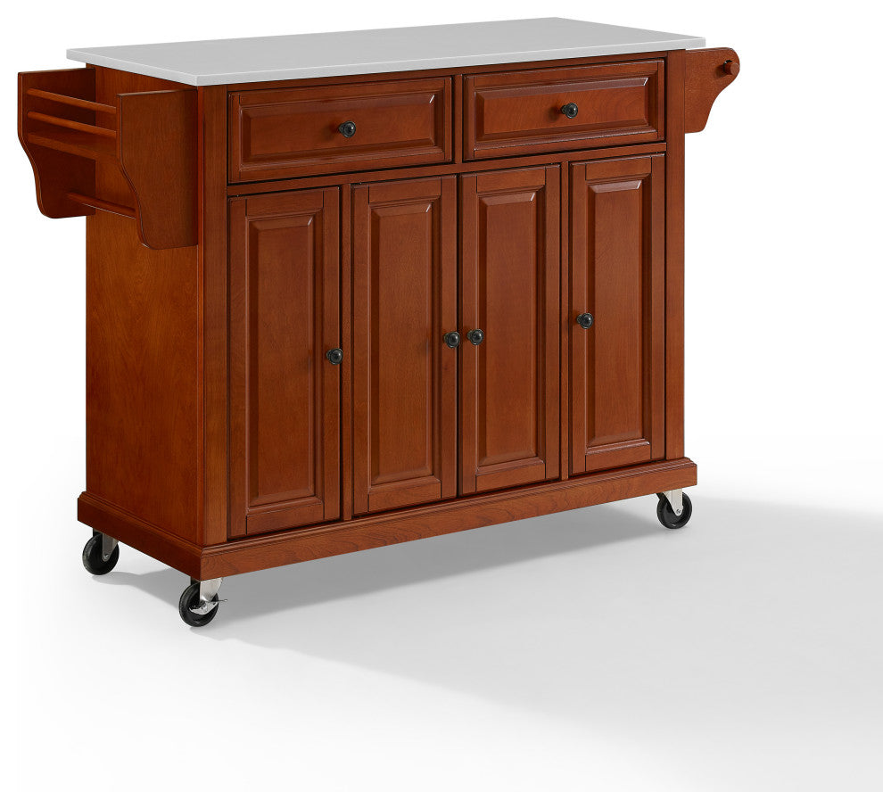 Full Size Granite Top Kitchen Cart, Cherry/White