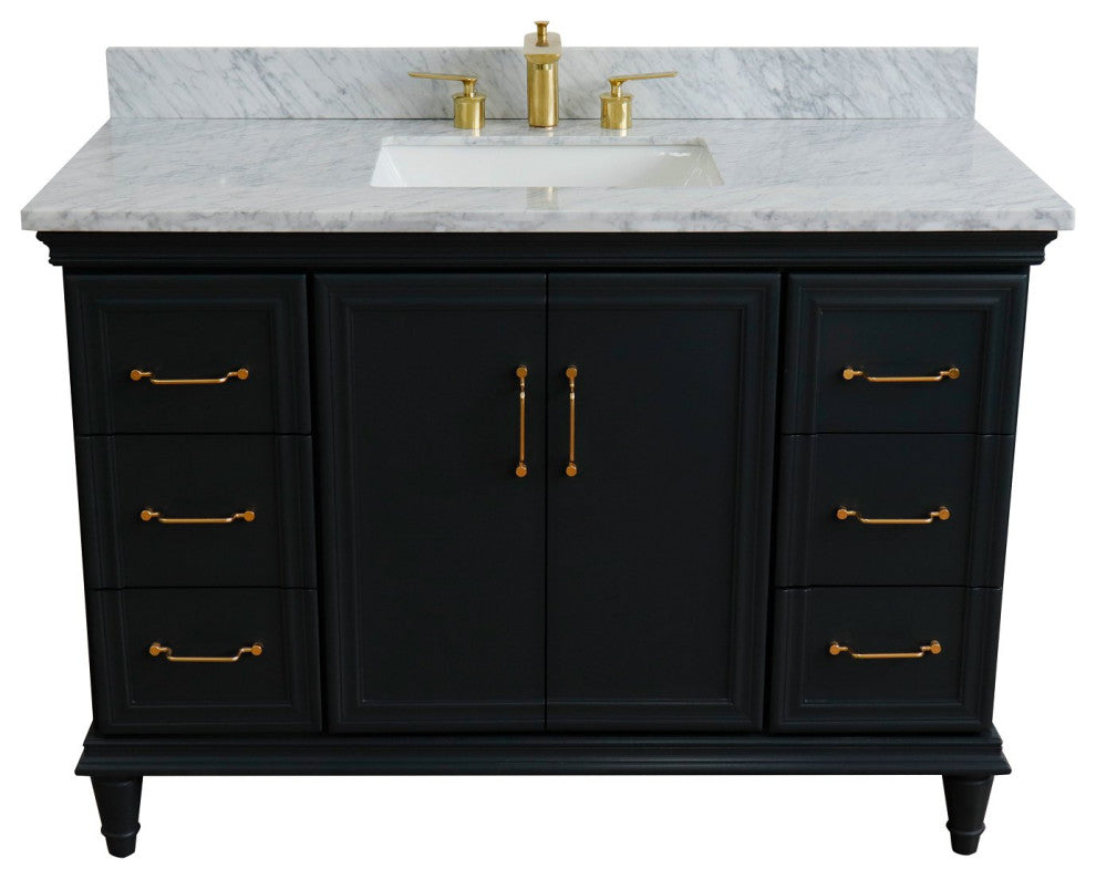 49" Single Sink Vanity, Dark Gray Finish With White Carrara Marble