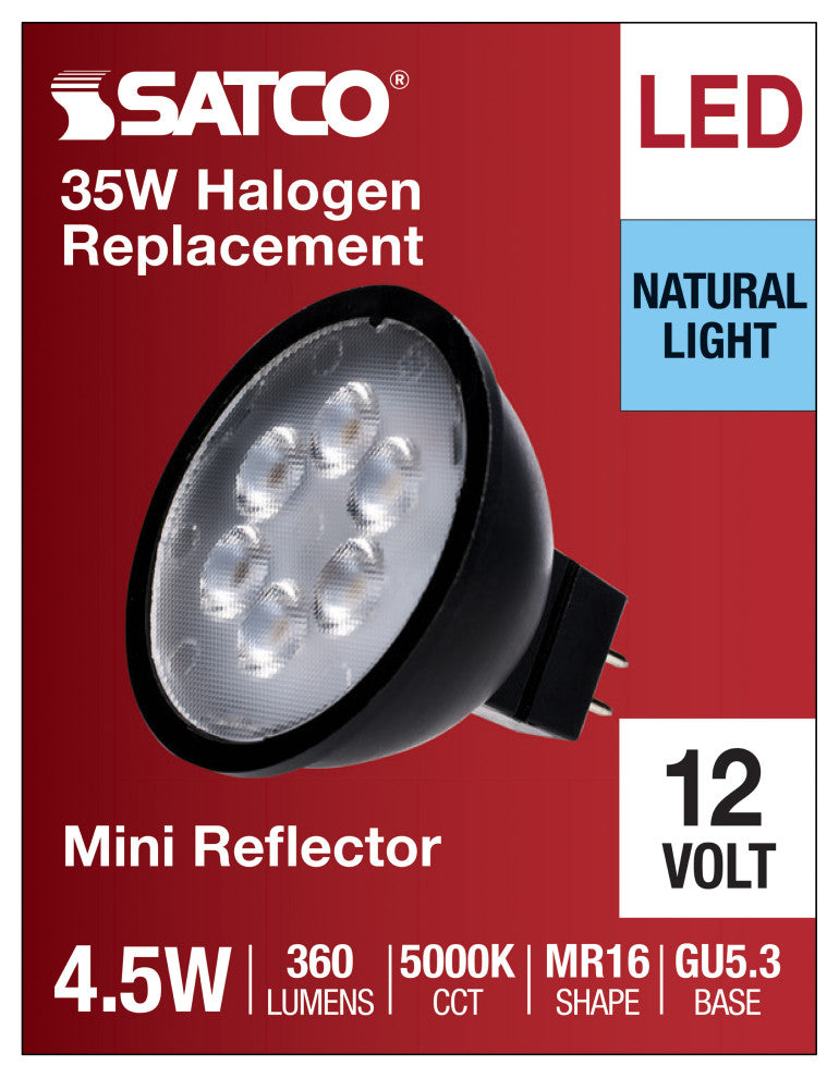 4.5W MR16 LED, Black Finish, 5000K, GU5.3 Base, 360 Lumens, 12V