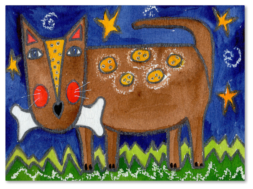 Wyanne 'Funky Dog With Bone' Canvas Art, 24"x18"