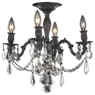 Elegant Lighting Rosalia 4-Light Flush Mount, Dark Bronze, Royal Cut, Clear