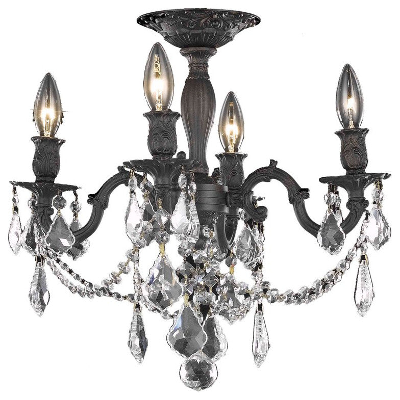 Elegant Lighting Rosalia 4-Light Flush Mount, Dark Bronze, Royal Cut, Clear