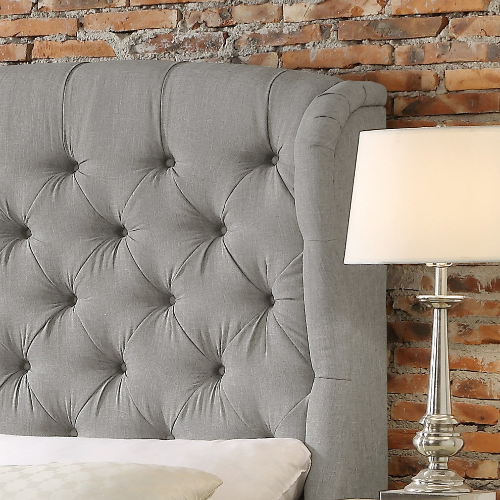 Felisa Tufted With Wings Upholstery Headboard, Queen, Gray