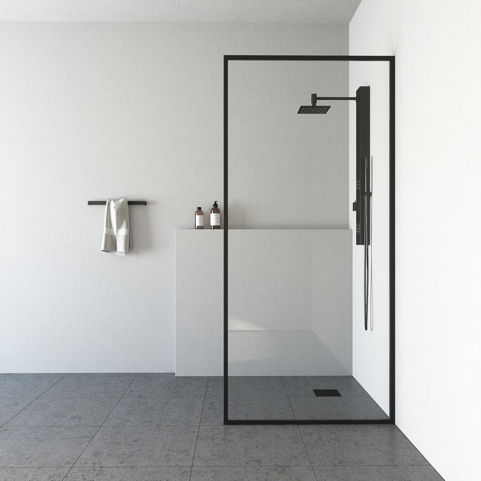 VIGO Meridian Framed Fixed, Matte Black, Shower Screen, 34" W X 74" H, Clear Glass