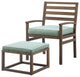 Payson Acacia Wood Outdoor Patio Chair and Pull Out Ottoman - Dark Brown/Blue