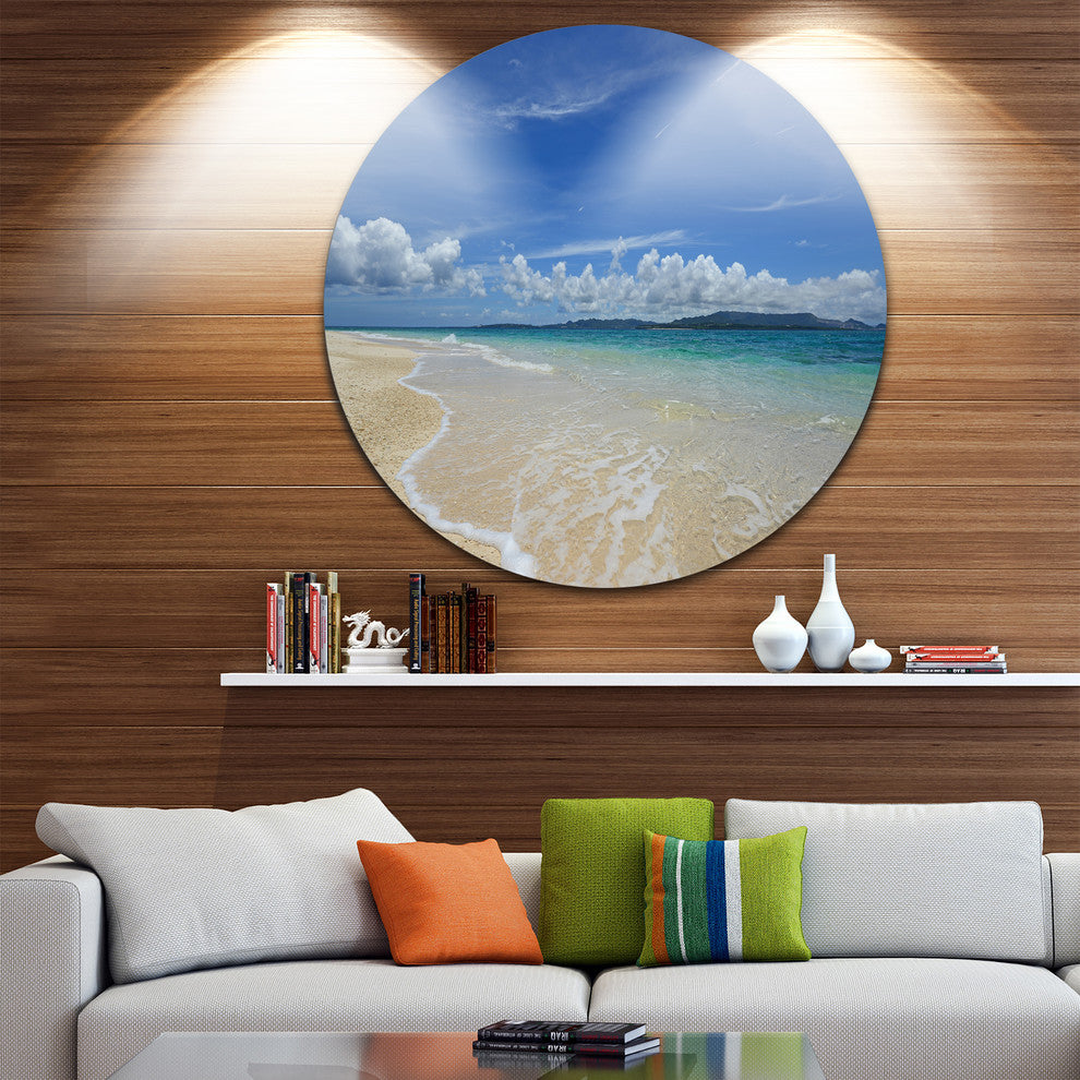 Gorgeous Beach In Summertime, Modern Seascape Disc Metal Wall Art, 36"