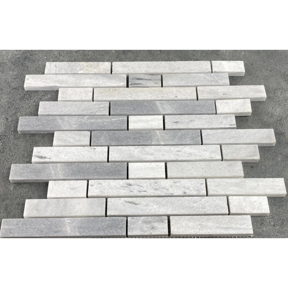 Solto White Marble Strip Liner on 12" x 12" Mesh Mosaic Tile (10 sqft per box)
