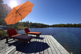 9' Grey Collar Tilt Lift Fiberglass Rib Aluminum Umbrella, Pacifica, Beige