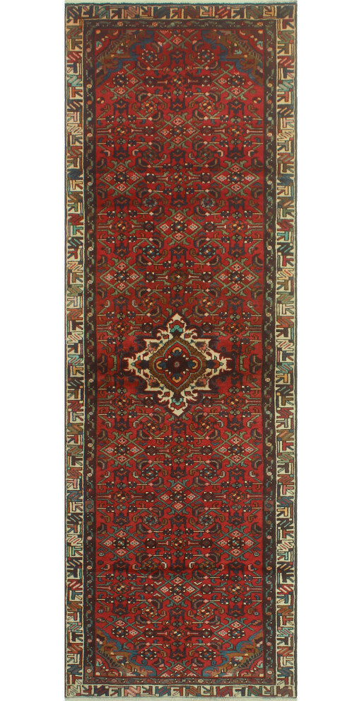 Fine Vintage Distressed Kaitlyn Rust/Ivory Runner, 3'2x10'1