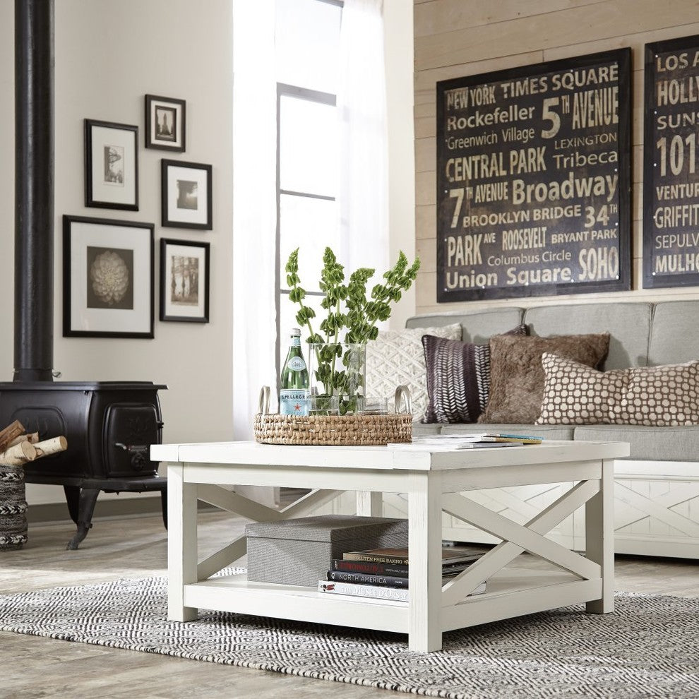 Homestyles Seaside Lodge Wood Coffee Table in Off White