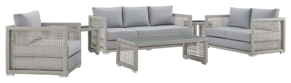 Gray Gray Aura 6 Piece Outdoor Patio Wicker Rattan Set