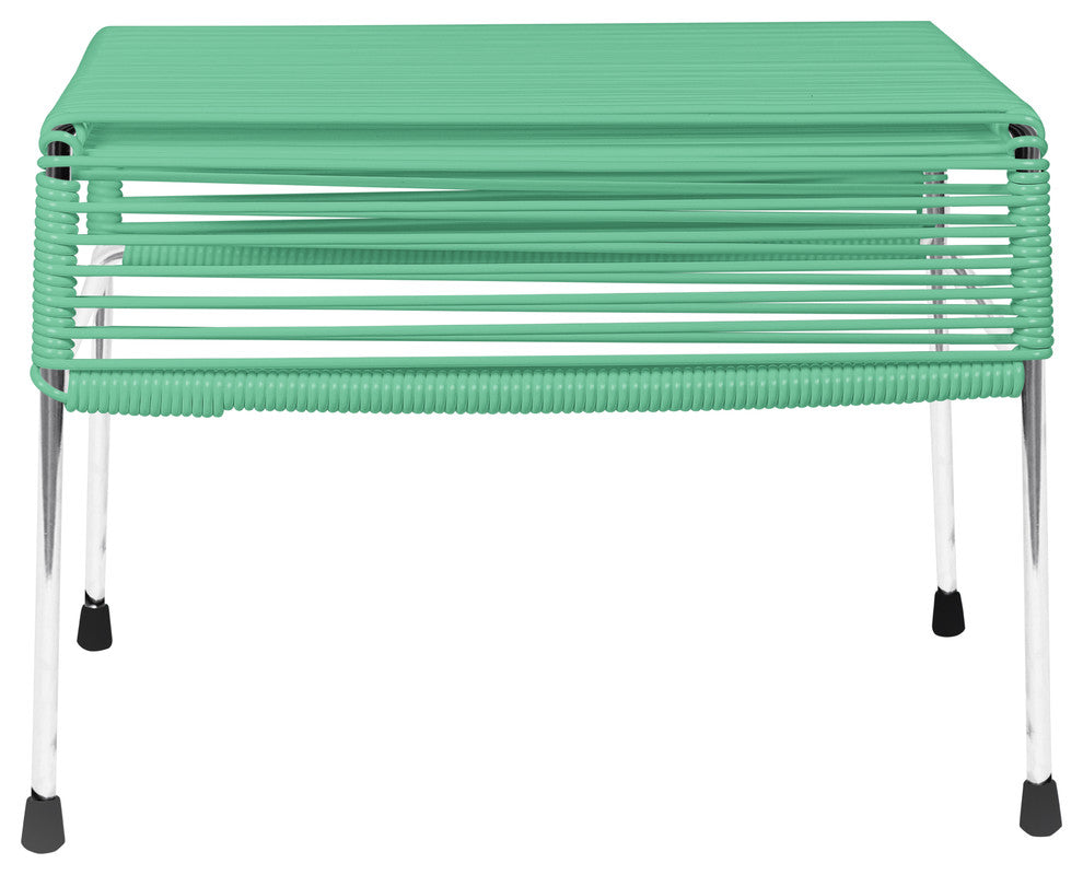 Atom Indoor/Outdoor Handmade Ottoman with Chrome Frame, Seafoam Weave