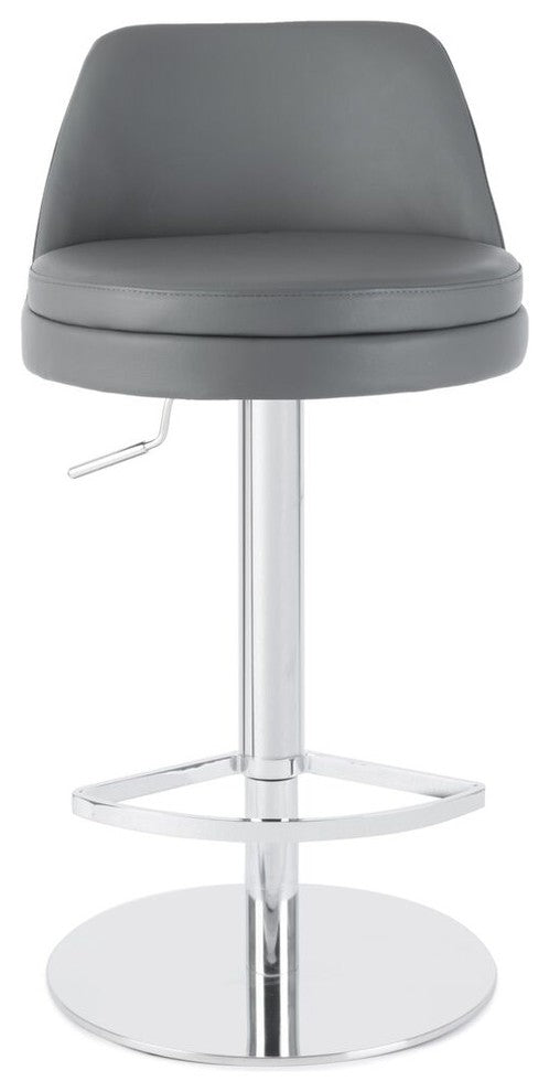 Adele Adjustable Genuine Leather Bar Stool, Gray Leather