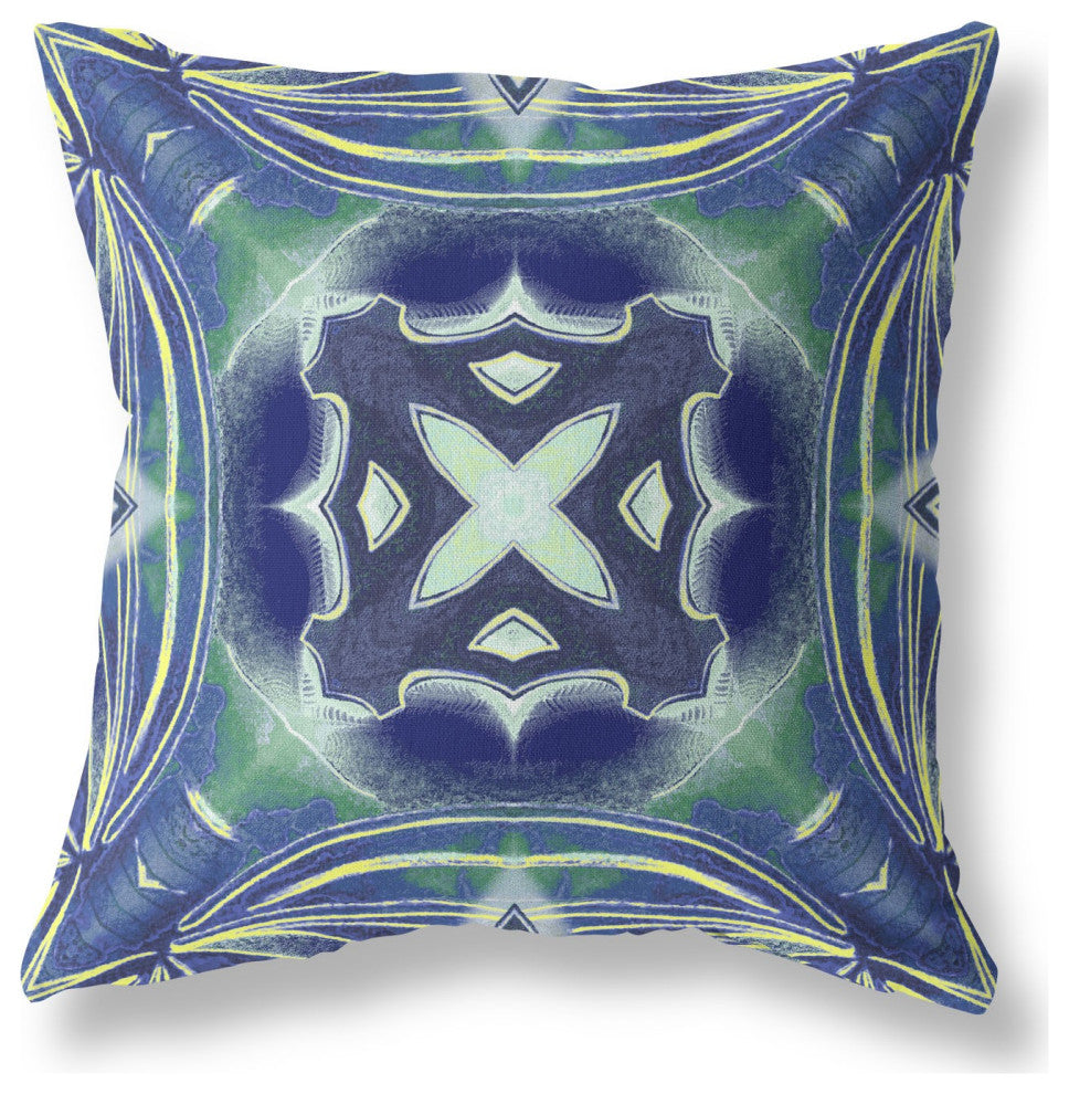 16" Evening Blue Green Geo Tribal Suede Throw Pillow