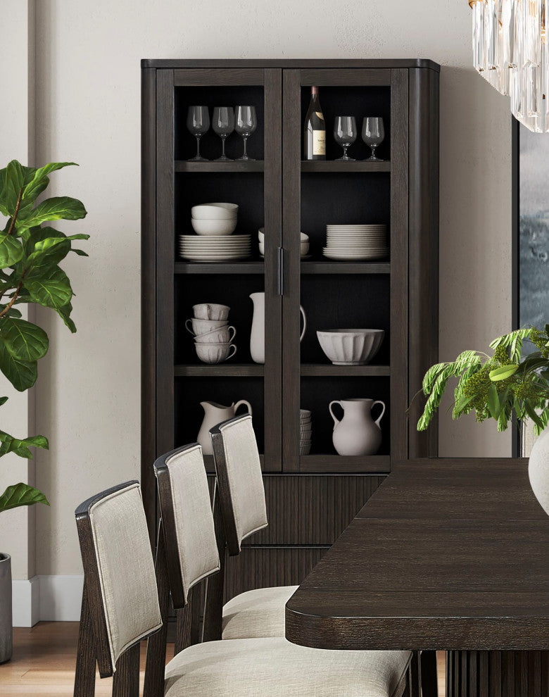 Contemporary Style, Wood Dining Display Cabinet, Dark Chocolate