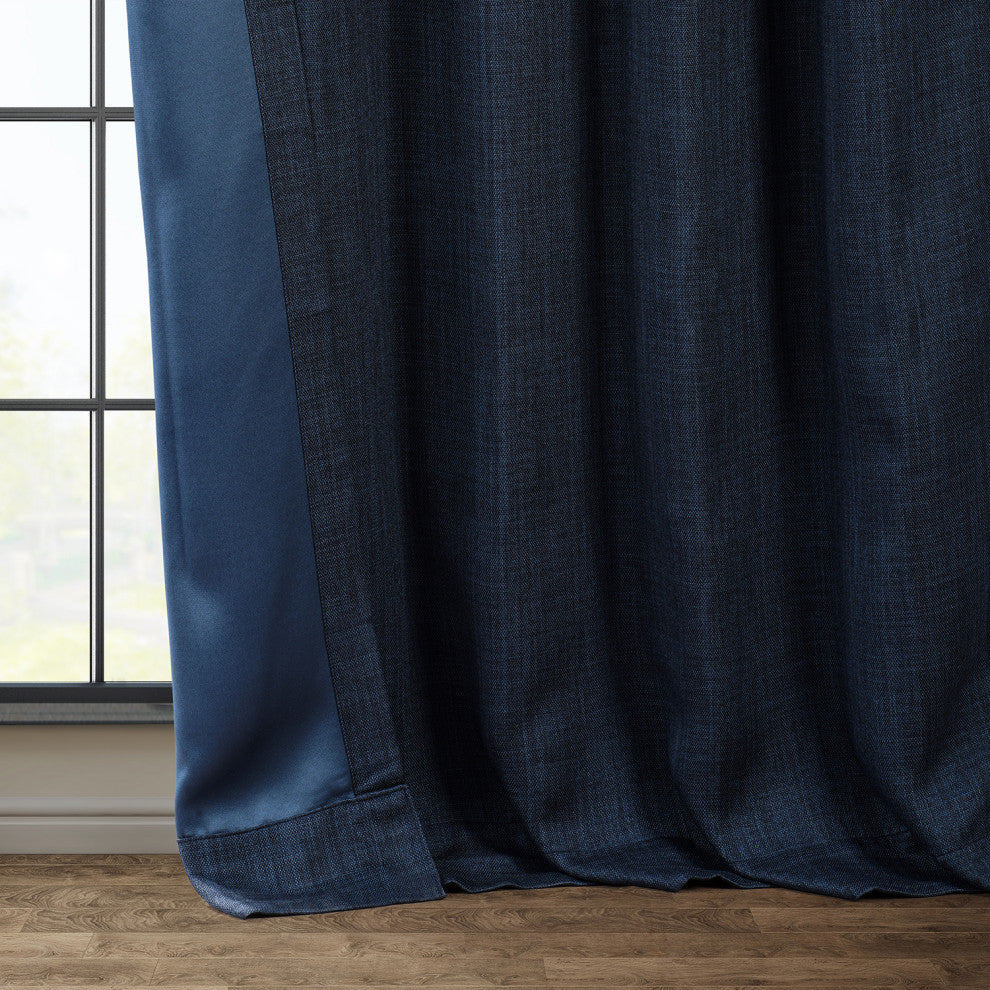 Faux Linen Darkening Curtain Single Panel, Nightfall Navy, 50"x108"