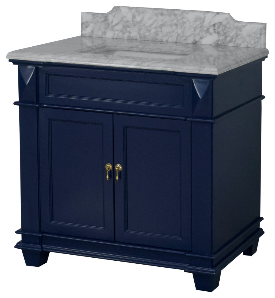 Elizabeth 36" Bathroom Vanity, Royal Blue, Carrara Marble