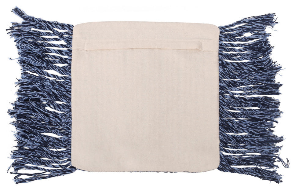 Isaac Hand-Loomed Boho Pillow Cover, Blue, Natural, Single
