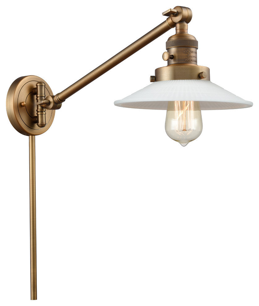Halophane 1-Light Swing Arm, Brushed Brass, Matte White Halophane