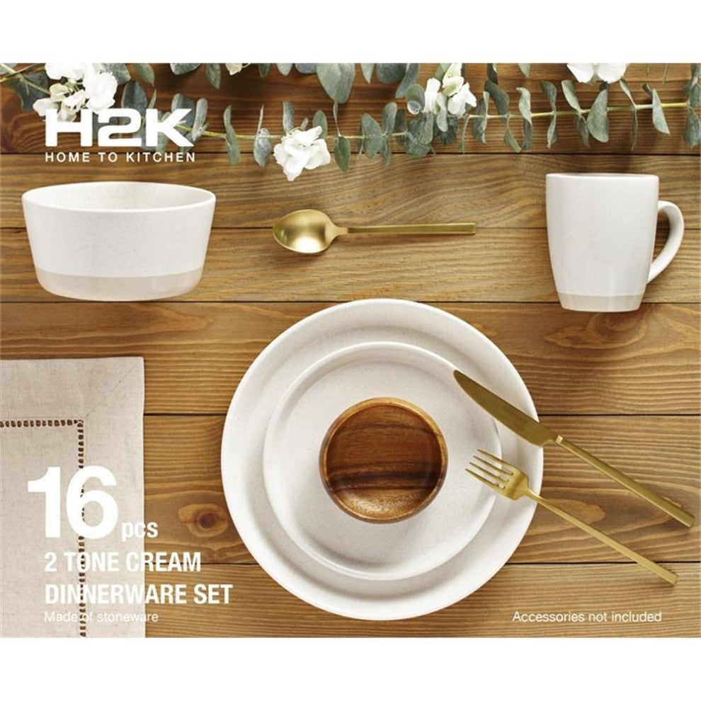 Safdie & Co. Stoneware Dinnerset 16 Piece 2-Tone Cream