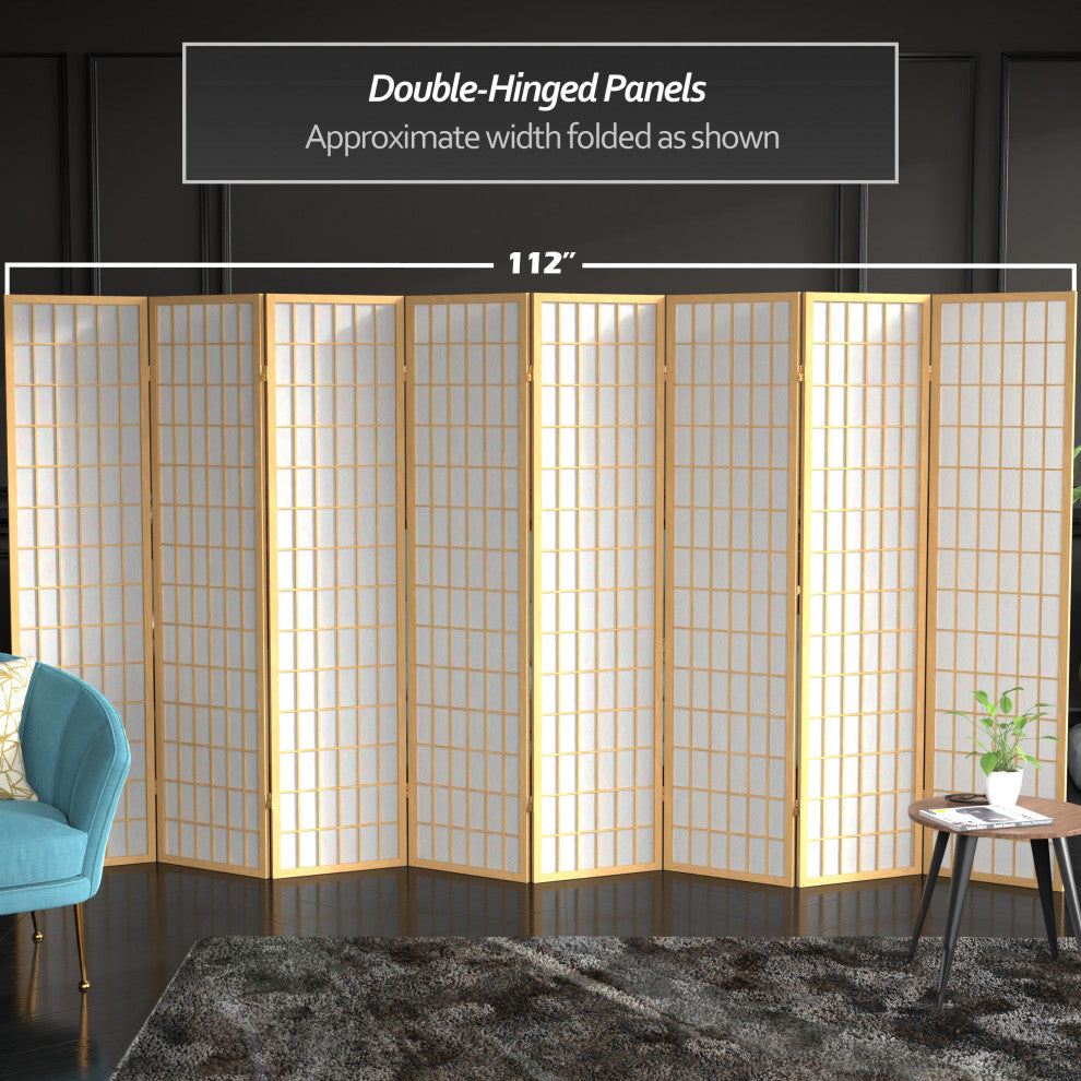 6' Tall Window Pane Shoji Screen, Natural, 8 Panels