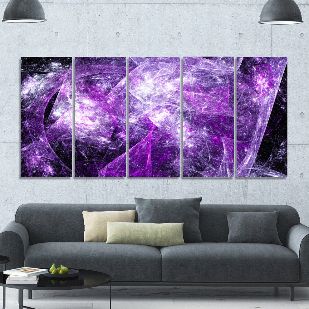 Mystic Purple Fractal, Abstract Wall Art Canvas, 60"x28", 5 Panels