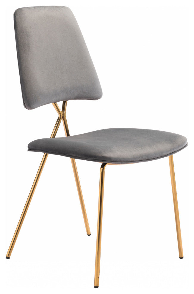 Set of Two Gray and Gold Modern X Dining Chairs