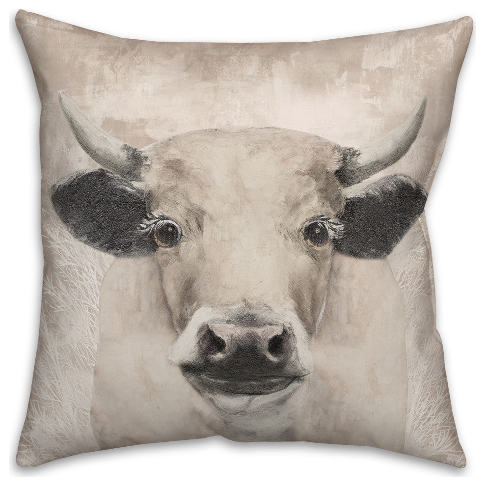 Creamy Tonal Cow 18"x18" Spun Poly Pillow