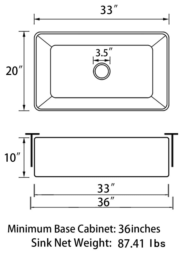 Sinber Farmhouse Apron Single Bowl Kitchen Sink with Fireclay 2 Accessories, White, 33" X 20"