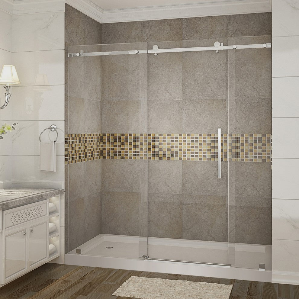 Moselle 72"x35"x77.5" Frameless Sliding Shower Door, Stainless, Left Base