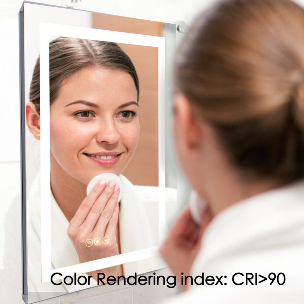 Anti-Fog Dimmable Multi-Color Inductive Touch LED Bathroom Mirror, 24x36 Inch