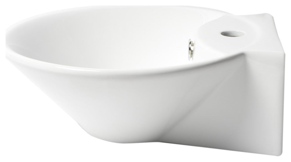 White 17" Round Wall Mounted Ceramic Sink With Faucet Hole