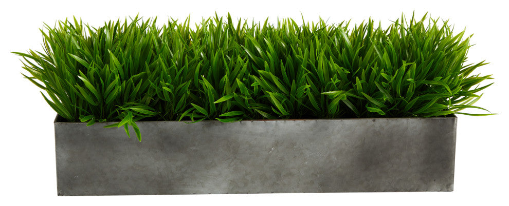 25" Wild Grass Artificial Plant, Metal Planter