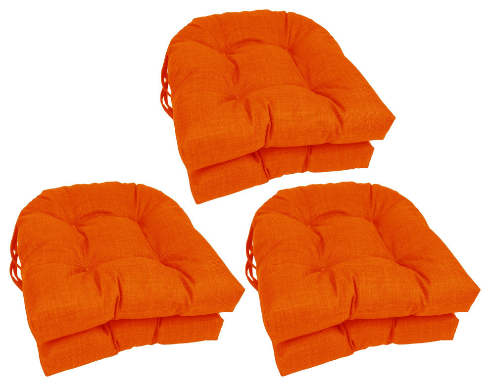 16" Solid Outdoor U-Shaped Tufted Chair Cushions, Set of 6, Tangerine Dream