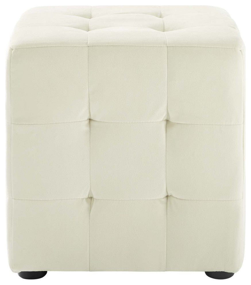Contour Tufted Cube Performance Velvet Ottoman-Ivory