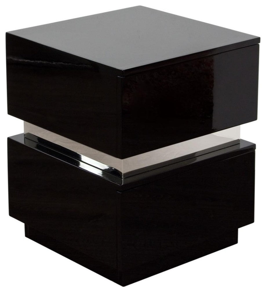 Contemporary Style Wooden Accent Table with Two Drawers, Black and Silver