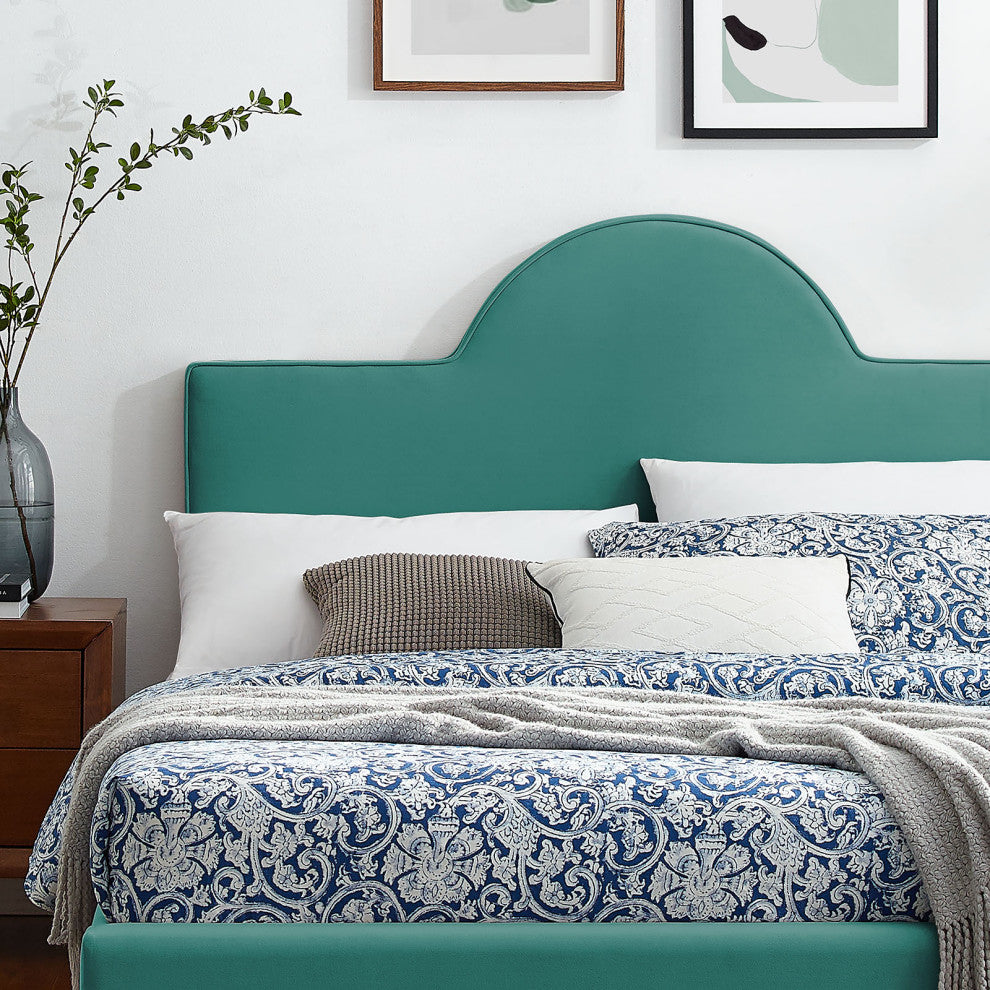 Platform Bed Frame, King Size, Teal Blue, Velvet, Modern, Bedroom Guest Suite