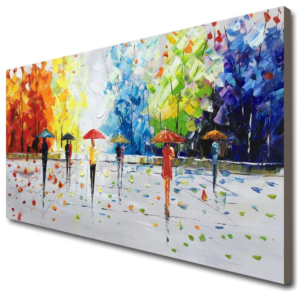 Street walk Textured Abstract Landscape Oil Painting on Canvas