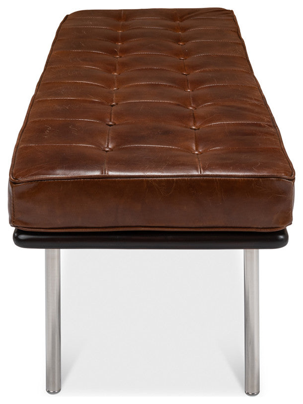 Mid Century Leather Bench