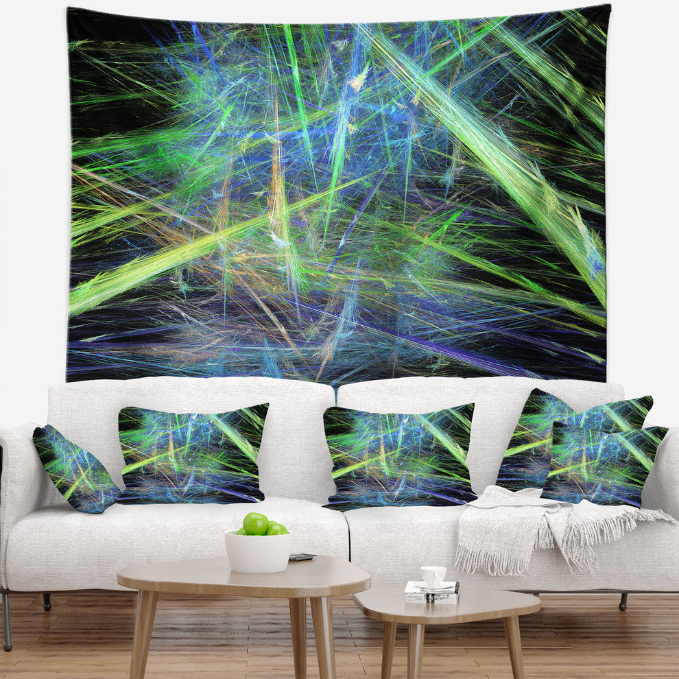 Green Blue Magical Fractal Pattern Abstract Wall Tapestry, 39"x32"