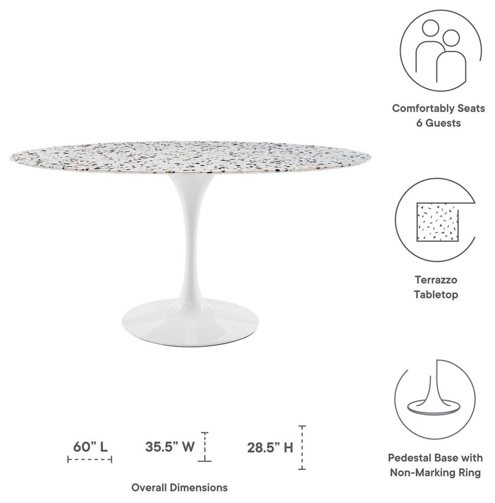 60" Dining Table, Oval, White, Wood, Metal, Modern, Cafe Bistro Hospitality