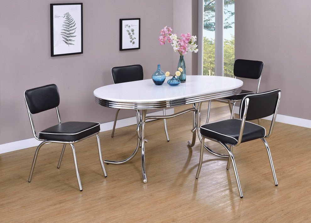 Oval Dining Table, Glossy White and Chrome