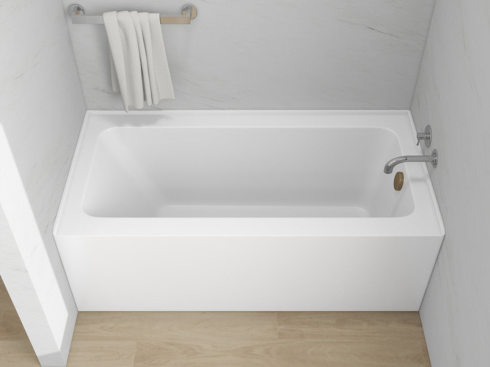 Vanity Art Alcove Soaking Acrylic Bathtub, White/Titanium Gold, 60"x30", Right