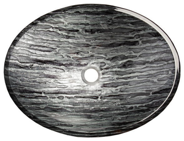 Eden Bath EB_GS64 Silver and Black Streaked Oval Glass Vessel Sink