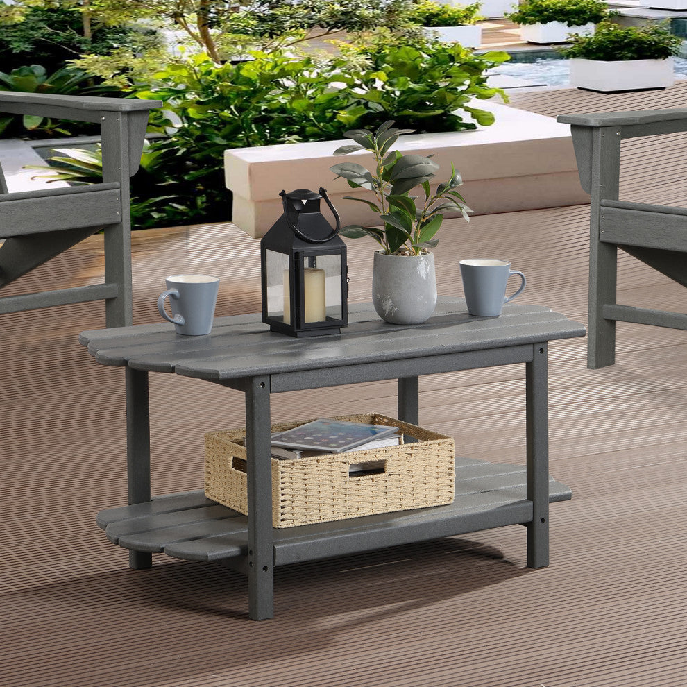 2 Tier Patio Table, Adirondack Outdoor Coffee Table for Backyard Pool, Gray