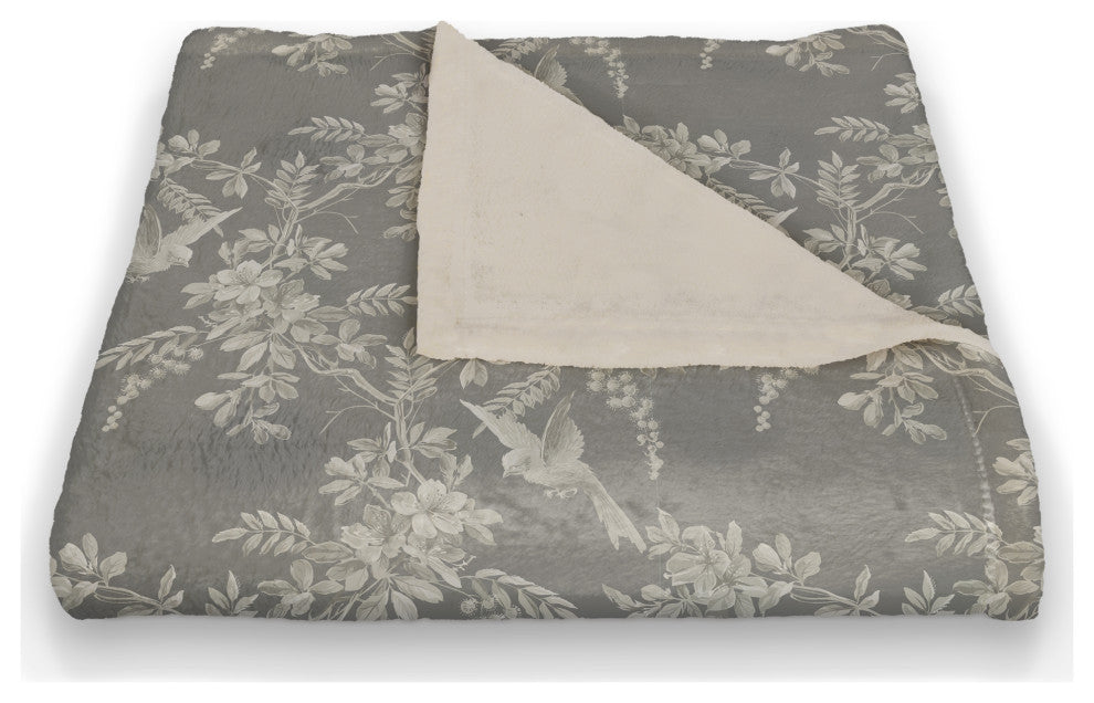 Birds Leaves Monochrome On Gray 50x60 Coral Fleece Blanket