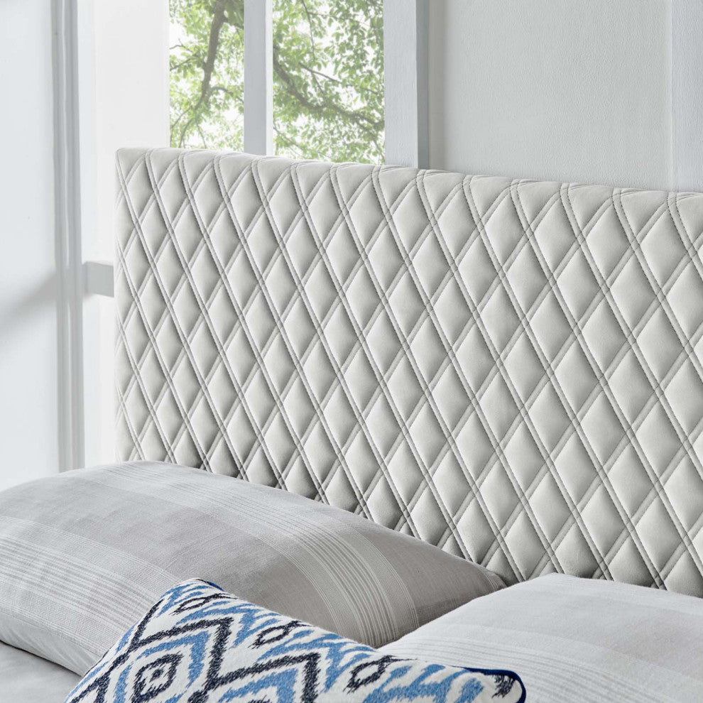 Headboard, Full Queen Size, Velvet, Light Gray, Modern Contemporary