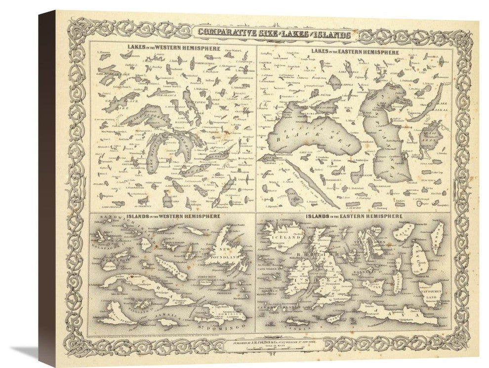 Comparative Size Of Lakes and Islands, 1856, 22"x1.5"x18"