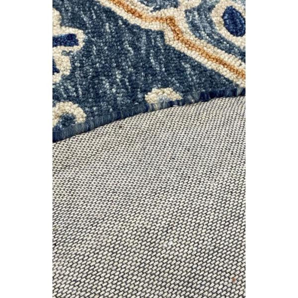 5" Round Blue Bordered Floral Motifs Area Rug