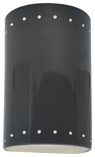 Ambiance Small Cylinder With Perfs Outdoor Wall Sconce, Closed, Gloss Grey, E26